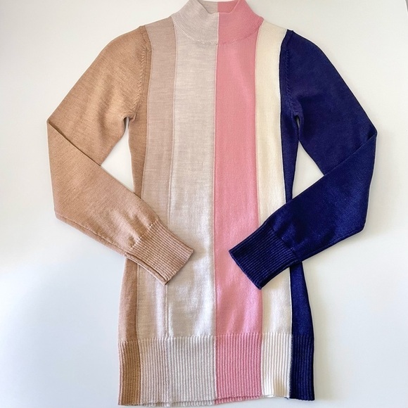 Paper London Dolly Wool Jumper Tonal Stripe Mock Neck Fitted Sweater XS - Picture 10 of 16